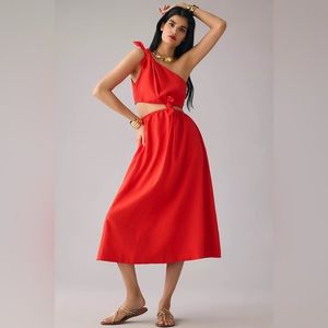 Farm Rio One Shoulder Cutout Linen Blend Dress Size M(8-10) NWOT